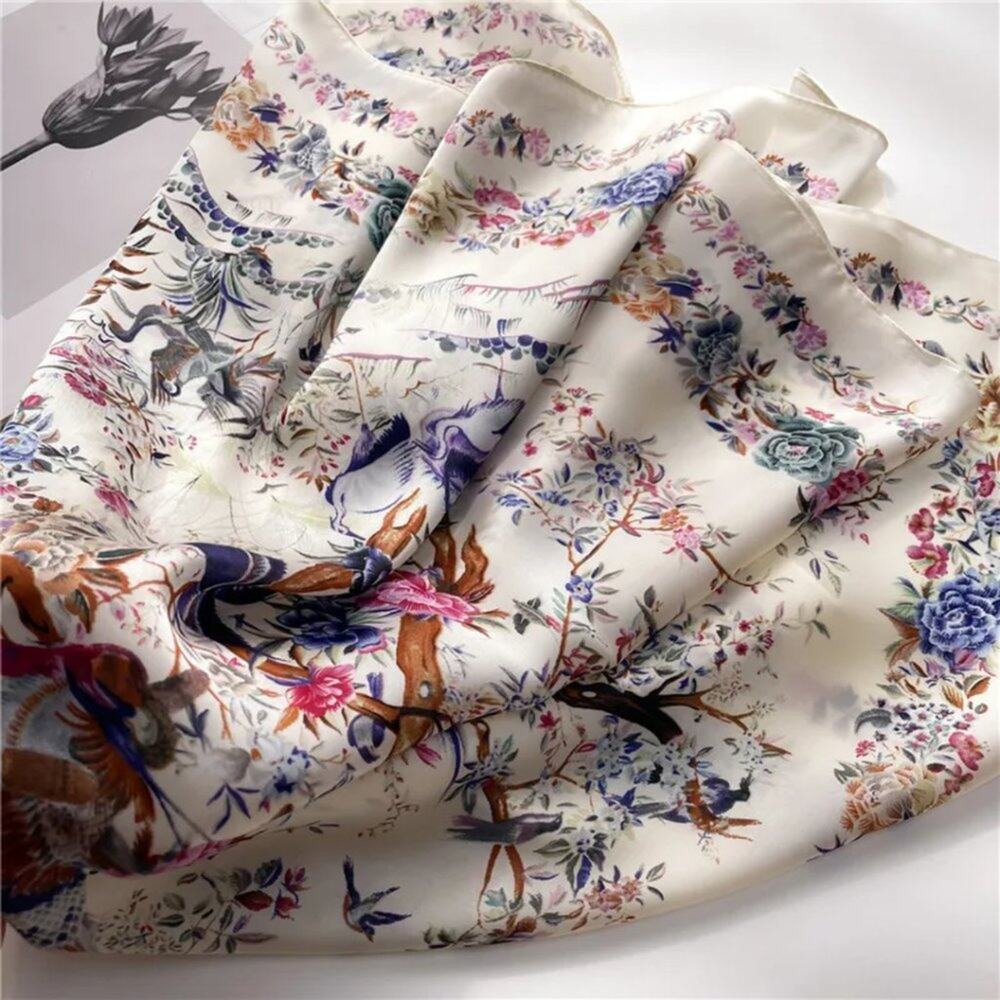 2/$30 NEW Cream Bird Floral Flower Printed Silky Fashion Scarf - Picture 4 of 14